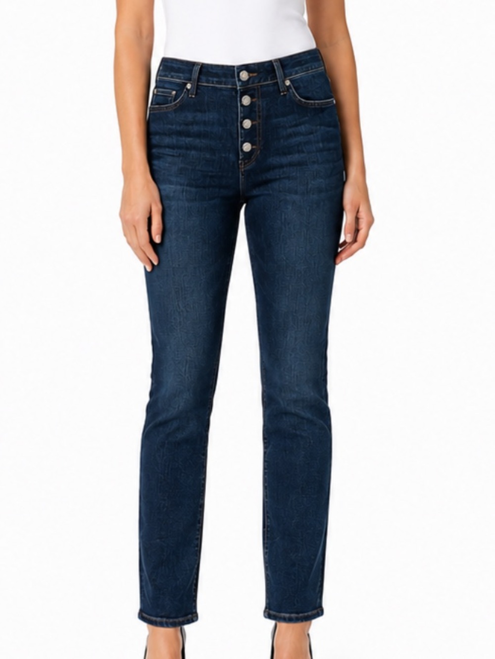 NEW - Simply Vera Wang Dark Was Button Fly 5 Pocket Power Stretch Blue Jeans